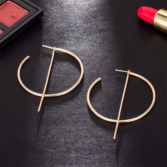 'Longing' Drop Bar Hoop Gold Silver Gypsy Earrings - Picture 4 of 7